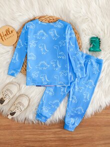 SHEIN 嬰兒幼兒可愛修身長袖恐龍睡衣套裝 - 彩色 - 查看 2