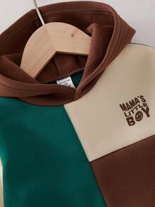 SHEIN Baby Boy Letter Pattern Colorblock Patchwork Crew Neck Hooded Long Sleeve Pullover Autumn Sweatshirt Casual Versatile - Multicolor - View 4