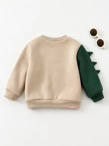 SHEIN Baby Boy Cartoon 3D Dinosaur Pattern Knitted Soft Crew Neck Long Sleeve Pullover Autumn Sweatshirt Colorblock Dinosaur - Apricot - View 2