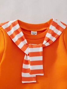 SHEIN Sudadera para bebé niño de otoño/invierno con cuello redondo, patchwork de punto, 2 en 1, bloques de color y estampado a rayas - Naranja - Ver 5