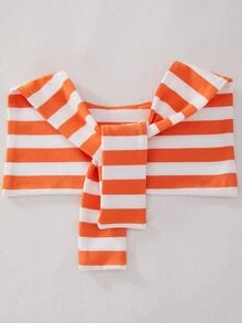 SHEIN Sudadera para bebé niño de otoño/invierno con cuello redondo, patchwork de punto, 2 en 1, bloques de color y estampado a rayas - Naranja - Ver 4