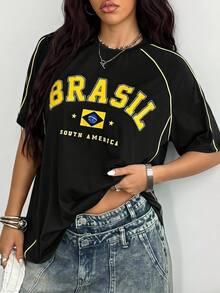 Coolane Brazillian T-shirt 黑色，男女大尺碼，適合夏季秋季，賽事日、節慶、運動、Y2K休閒、外出約會、時裝週、度假、早午餐、約會之夜 - 黑色 - 查看 2
