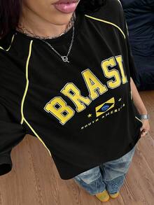 Coolane Brazillian T-shirt 黑色，男女大尺碼，適合夏季秋季，賽事日、節慶、運動、Y2K休閒、外出約會、時裝週、度假、早午餐、約會之夜 - 黑色 - 查看 4