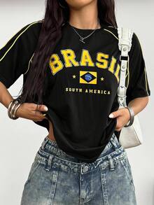 Coolane Brazillian T-shirt 黑色，男女大尺碼，適合夏季秋季，賽事日、節慶、運動、Y2K休閒、外出約會、時裝週、度假、早午餐、約會之夜 - 黑色 - 查看 1