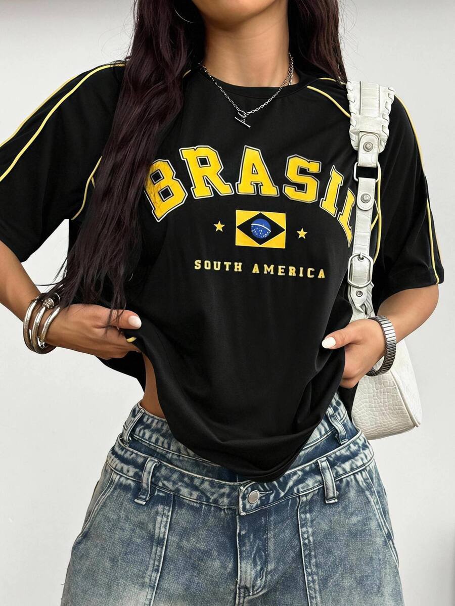 Coolane Brazillian T-shirt 黑色,男女大尺碼,適合夏季秋季,賽事日、節慶、運動、Y2K休閒、外出約會、時裝週、度假、早午餐、約會之夜 - 黑色 - 查看 1