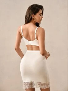 Hourtrue 1pc Solid Color Casual Women's Bra With Lace Patchwork, Sexy, Wire-Free Comfortable Minimalist Sports Bra - White - View 2