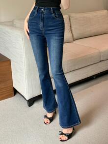 DAZY Women's Slim Fit Sexy Flare Jeans, Casual Long Pants Suitable For Music Festivals, Spring/Summer/Autumn - Dark Wash - View 8