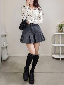 FRIFUL Women's Polka Dot Print Front Tie Long Sleeve Casual T-Shirt Cute Tops - White - View 2