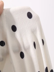 FRIFUL Women's Polka Dot Print Front Tie Long Sleeve Casual T-Shirt Cute Tops - White - View 8