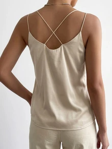 DAZY Women's Elegant Daily Solid Color V-Neck Casual Camisole, Summer - Apricot - View 5