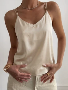 DAZY Women's Elegant Daily Solid Color V-Neck Casual Camisole, Summer - Apricot - View 2