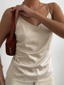 DAZY Women's Elegant Daily Solid Color V-Neck Casual Camisole, Summer - Apricot - View 3