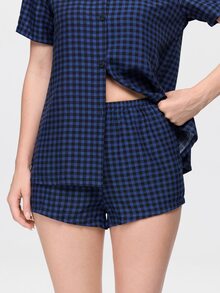 Bonmuse Women's Classic Plaid Cardigan Collar Pajama Set - Blue - View 9