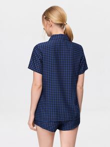 Bonmuse Women's Classic Plaid Cardigan Collar Pajama Set - Blue - View 2