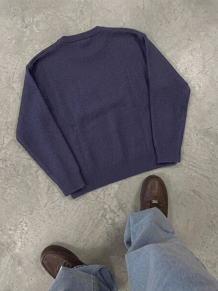 Manfinity LEGND Men's Fashion Vintage Jacquard Round Neck Long Sleeve Sweater For Daily Wear - Royal Blue - View 3