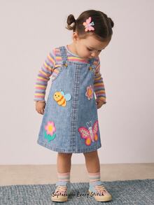 Cozy Pixies Baby Girl Colorful Striped Round Neck Long Sleeve Pullover Top & Floral Pattern Suspenders Dress 2pcs Set - Blue - View 12