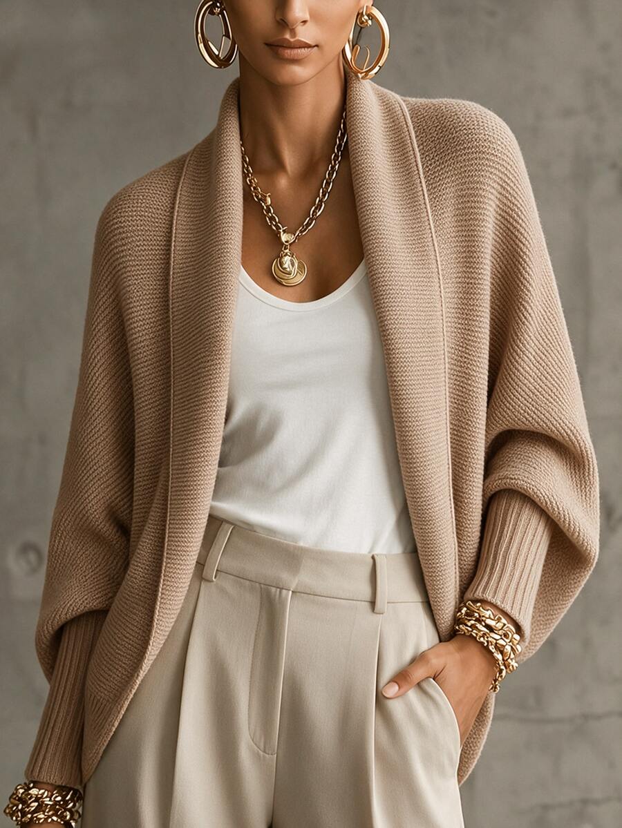 SHEIN Light Pink New Knit Cardigan, Buttonless Open Shawl Collar Cape Style