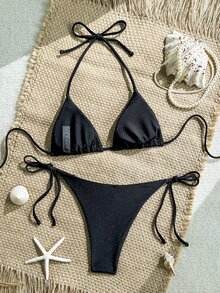 Swim Vcay Women's New Starfish & Shell Rhinestone Decor Top And Side Tie Swim Shorts High-End 2 Pieces Bikini Set - Black - View 4