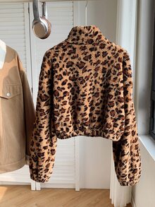 SHEIN Tall CURVE Plus Size Women Leopard Print Denim Casual Versatile Daily Wear Long Sleeve Sweatshirt - Brown - View 2