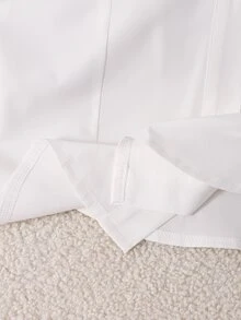 SHEIN Kemeja Lengan Panjang Berkerah Putih Polos untuk Remaja Perempuan, Kancing Depan Berkerut, Potongan Ramping di Pinggang, Hem Melengkung, Blus Kancing Tunggal, Gaya Kasual untuk Perjalanan Sekolah Musim Semi Musim Panas, Atasan Formal Serbaguna - Putih - View 3