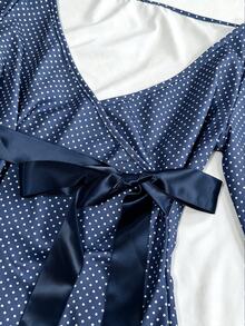 IslaSuriya Polka Dot Bow Cross Long Sleeve Top - Dusty Blue - View 3
