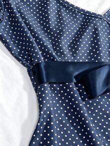 IslaSuriya Polka Dot Bow Cross Long Sleeve Top - Dusty Blue - View 5
