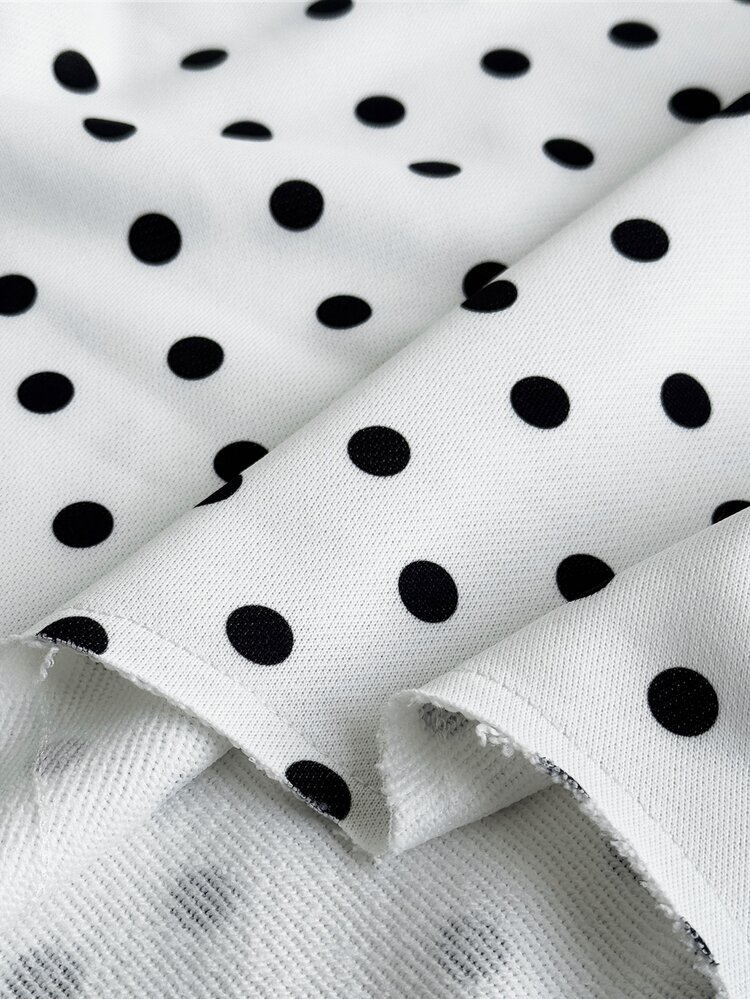 Coolane Women's Autumn Casual Going Out Minimalist Basic Daily Wear Asymmetrical Neck Loose White Polka Dots Long Sleeve T-Shirt - Black and White - View 7