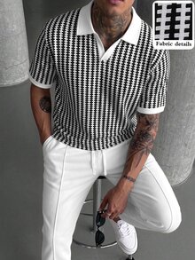 Manfinity CasualCool Men's Versatile Colorblock Short Sleeve Polo Shirt And Drawstring Waist Pocket Long Pants Set - Black and White - View 1