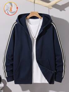 SHEIN 青少年男孩側條紋拉鍊門襟休閒衛衣 - 彩色 - 查看 1