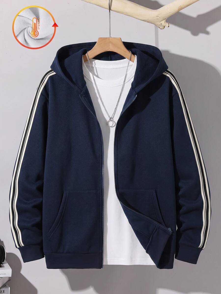 SHEIN 青少年男孩側條紋拉鍊門襟休閒衛衣 - 彩色 - 查看 1