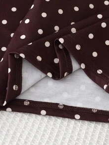 小女孩波點 Polo 領 2 件套，適合學校、秋季戶外玩耍、短途旅行與拜訪 - 咖啡棕 - 查看 6