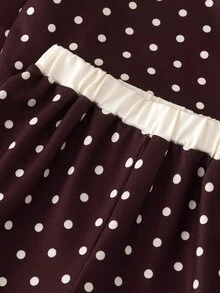 小女孩波點 Polo 領 2 件套，適合學校、秋季戶外玩耍、短途旅行與拜訪 - 咖啡棕 - 查看 7