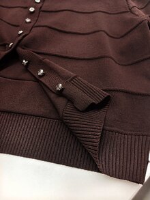Modelyn Women's Elegant Commute Solid Color Cardigan & Knit Dress 2 Pieces Set - Coffee Brown - View 9
