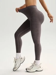 Slayform Slayform Seamless Solid Color Casual Sports Leggings, Minimalist Design For Everyday Wear Yoga Women Pants - Brown - View 4