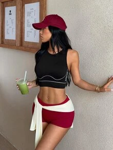 Dewbera Dewbera 1pc/Regular Tank Top/Basic Style/Black/Sports Tank Top/Fitness/Yoga Seamless - Black - View 3