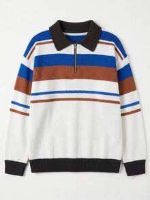 Claim Dot Men's Striped Drop Shoulder Long Sleeve Zip-Up Half-Placket Casual Sweater - Multicolor - View 2