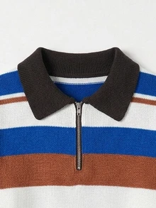Claim Dot Men's Striped Drop Shoulder Long Sleeve Zip-Up Half-Placket Casual Sweater - Multicolor - View 6