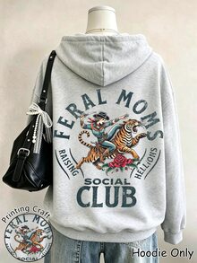 Lalippa 女士字母和老虎印花落肩长袖休闲卫衣 - 淺灰色 - 查看 2