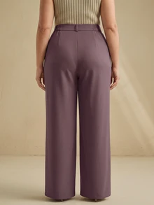 Anewsta Celana Panjang Wanita Ukuran Besar dengan Desain Lipit Ungu Elegan dan Bergaya Intelektual, Model Kaki Lebar - Purple - View 7