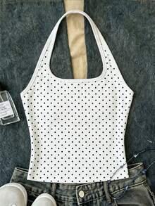 Casual Cute Y2k Halter Neck Tank Top, Suitable For Summer Mothers Day Outfit Graduation Summer Tops White - White - View 4