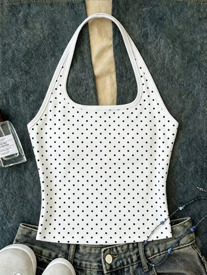 Casual Cute Y2k Halter Neck Tank Top, Suitable For Summer Mothers Day Outfit Graduation Summer Tops White