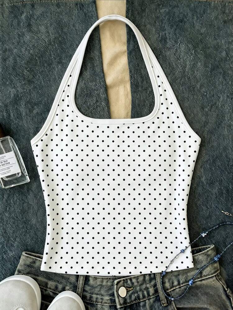 Casual Cute Y2k Halter Neck Tank Top, Suitable For Summer Mothers Day Outfit Graduation Summer Tops White - White - View 4