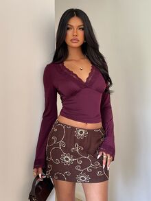 Aloruh 女款優雅通勤音樂節派對休閒亮片刺繡咖啡色Y2K迷你裙 - 咖啡棕 - 查看 7
