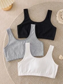 SHEIN 3件組黑白灰舒適柔軟加墊內衣，適合女孩與青少年，適用日常穿著與秋季外穿 - 彩色 - 查看 2