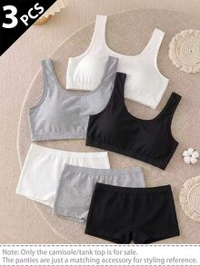 SHEIN 3件組黑白灰舒適柔軟加墊內衣，適合女孩與青少年，適用日常穿著與秋季外穿 - 彩色 - 查看 1