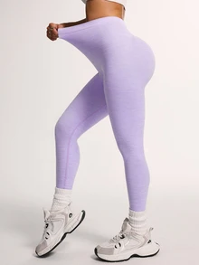 Slayform Slayform Minimalist Solid Color High Waist Seamless Leggings Yoga Women Pants - Purple - View 5