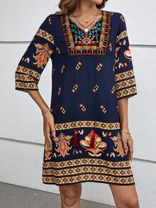 EMERY ROSE Váy dài màu xanh cổ buộc tua rua hoa Đầm mùa hè - Nhiều màu - Xem 6