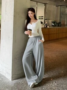 DAZY Women's Casual Versatile Solid Color Shorts - Grey - View 5