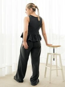 Ximena Robles Ximena Robles Women's Vintage Distressed Snow Washed V-Neck Camisole And Pants 2-Piece Set, Summer Elegant - Black - View 2