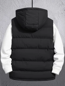 Manfinity Homme Men's Hooded Zipper Vest Winter Coat , Fall Winter - Black - View 2